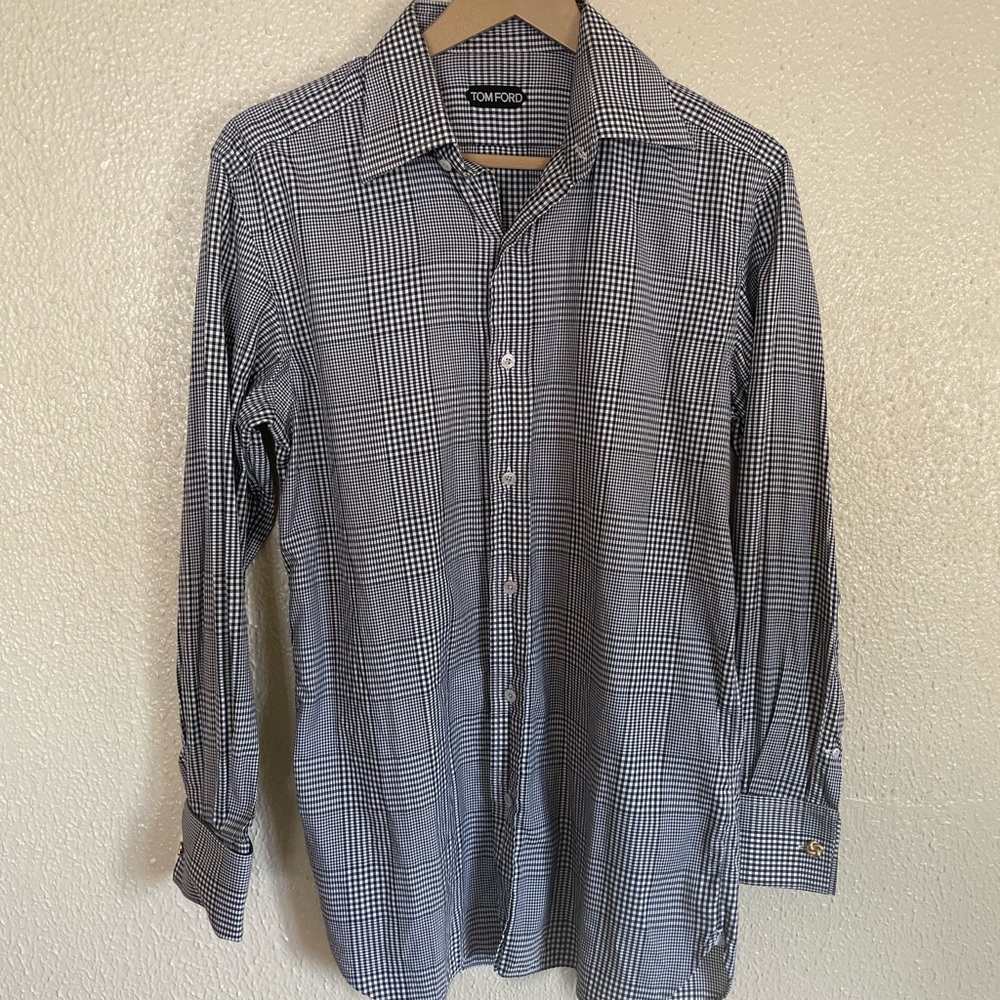 Tom Ford black and white plaid checker dress shirt